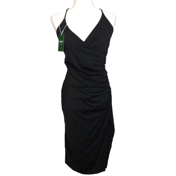 Halara Black Wrap Look Side Ruched Side Slit Bodycon Dress Size Medium - Picture 7 of 10
